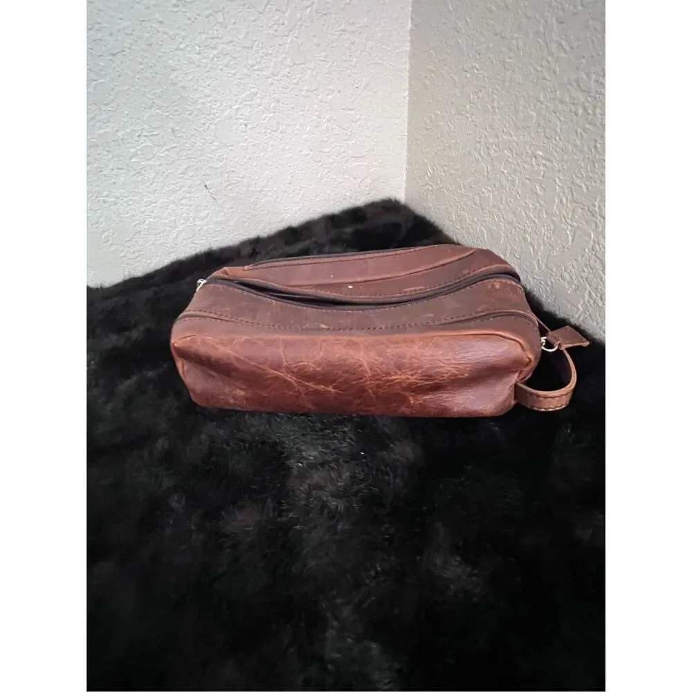 Osgoode Marley Distressed Leather Double Zip Travel Toiletry Shave Kit 2017
